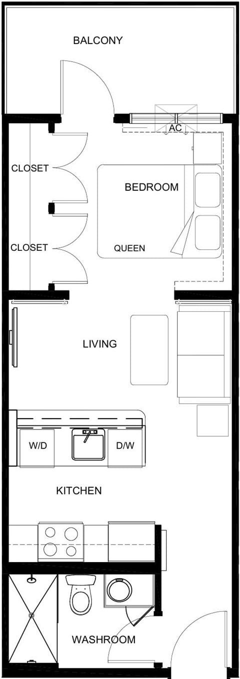 Floor plan for studio, 1 bath, 554 sqft